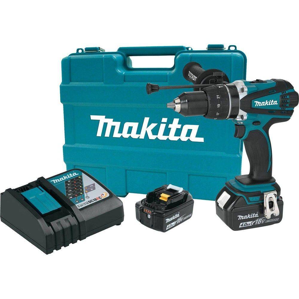 Makita 18V LXT Lithium-Ion 12 in. Cordless Hammer DriverDrill Kit with (2) Batteries (4.0 Ah) Charger and Hard Case XPH03MB