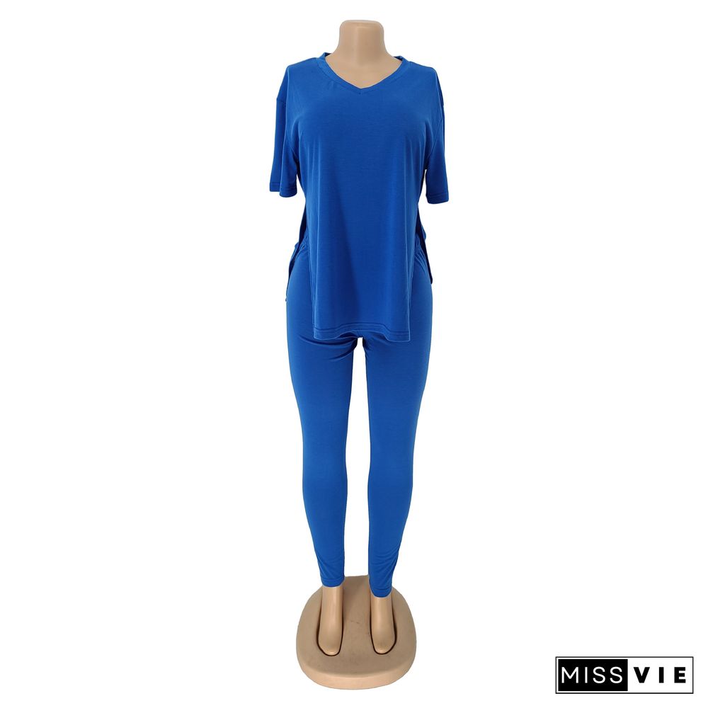 Split T-shirt And Bodycon Pants 2 Piece Suits