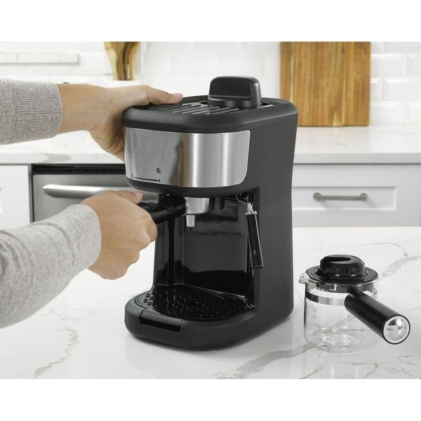 4-Shot Steam Espresso， Cappuccino， and Latte Maker in Black