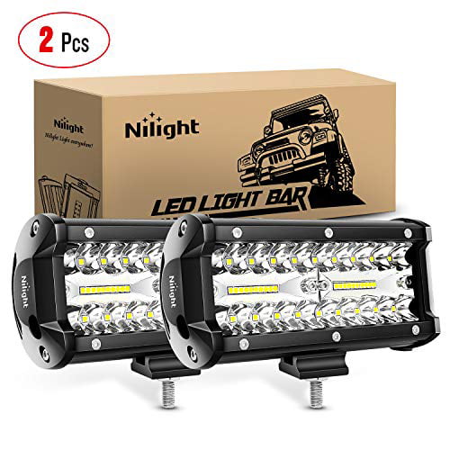 Nilight 6.5 Inch 2 Piece Spot and Flood Combo Bar Driving Waterproof Led Work Light Triple Rows Off-Road Jeep Cabin， Fits Car， Truck， ATV， SUV， Boat - 120W