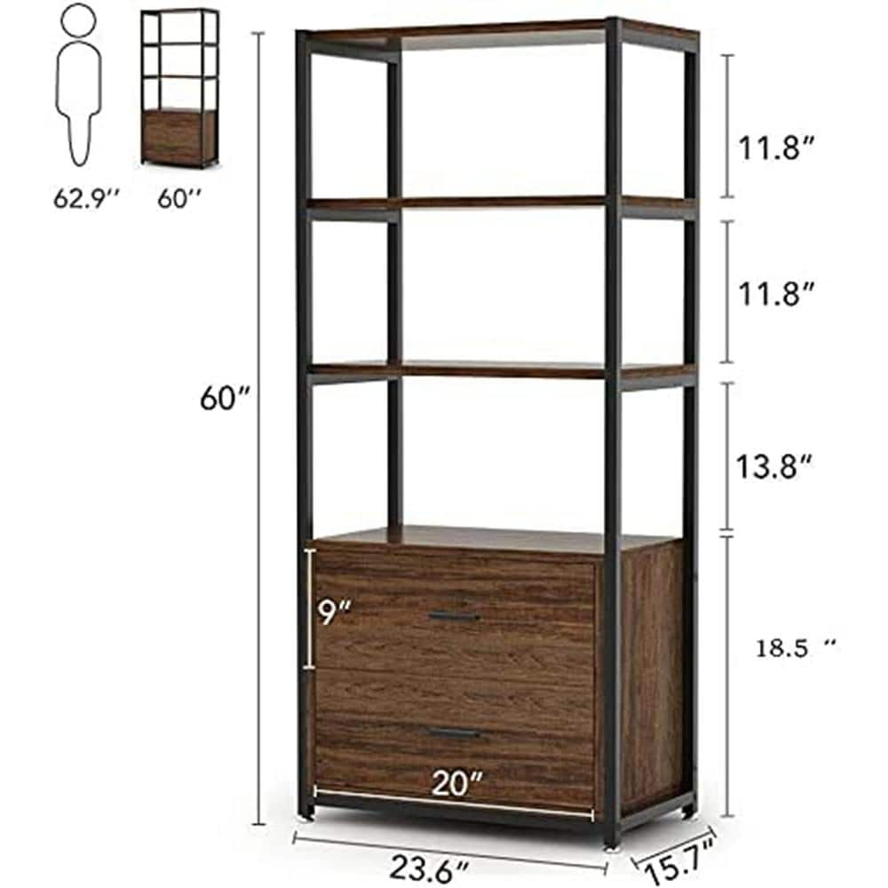 TRIBESIGNS WAY TO ORIGIN Bulgari 59 in. Rustic Brown Wood 4-Shelf Etagere Bookcase with 2-Drawers HD-F1098