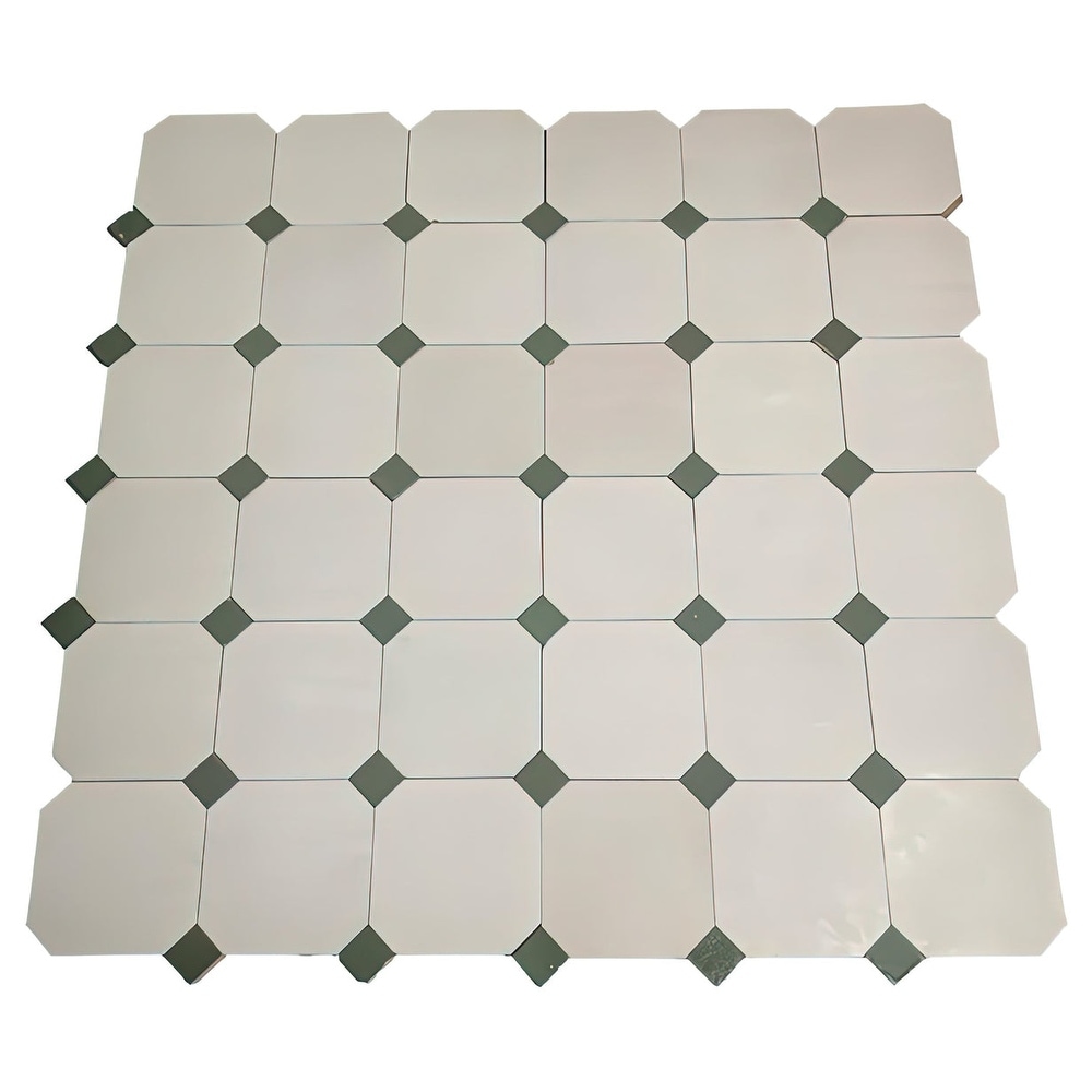 Contemporary Zellige Panels  12x12x0.5  White   Green accents