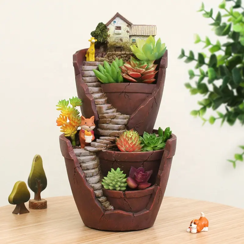 Continental Popular Ins Macetas Multistorey Fairy Tale Garden DIY Gift Friend Countryside Castle Succulent Plant Flower Pot