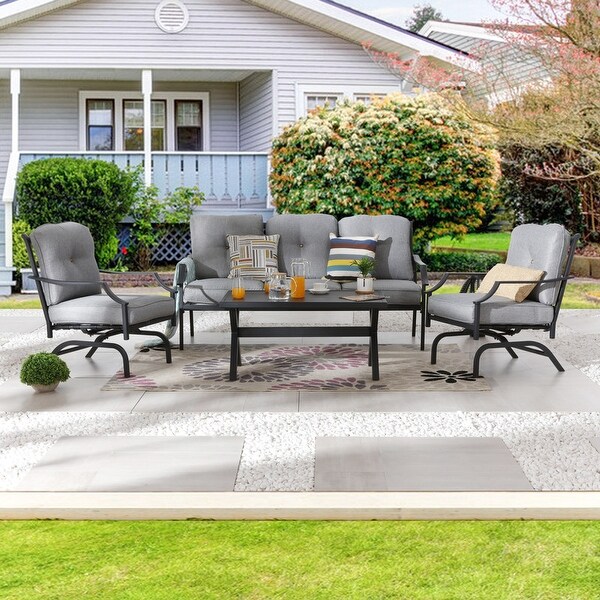 Patio Festival 4Piece Outdoor Metal Sofa and Chair Set with Coffee Table