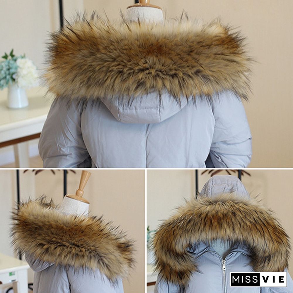 Fashion Winter Faux Fur Collar Down Coat Overcoat Women Scarf Jacket Hood Fur Decor Warm Thicken