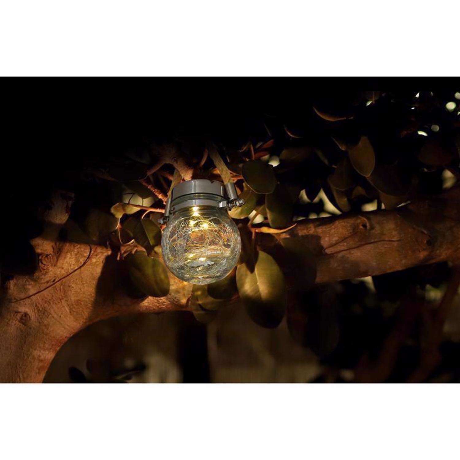 Feit Solar Fixtures 5 in. Solar Power Glass Round Crackle Jar w/Fairy Lights Bronze