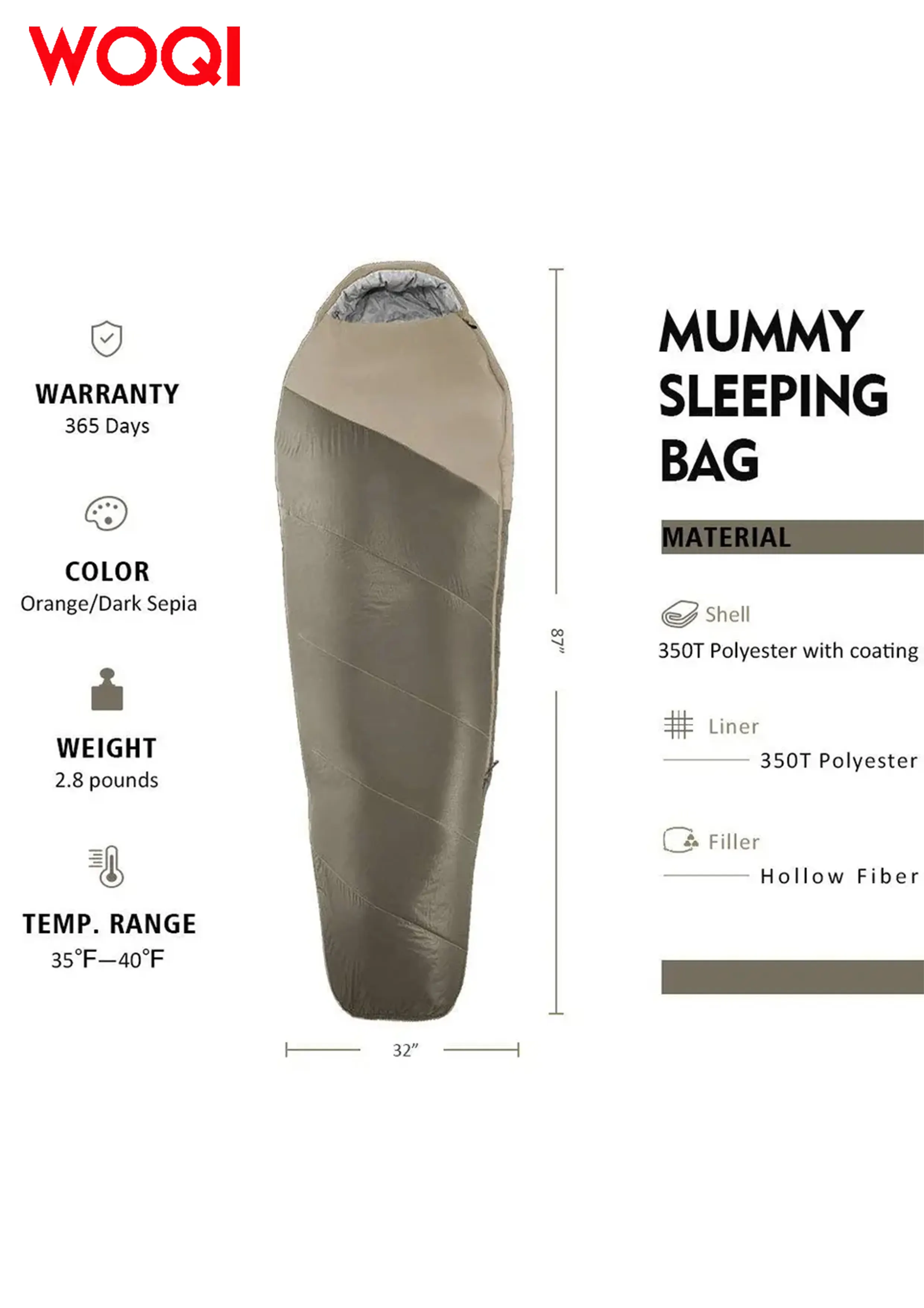 WOQI  thick mummy sleeping bag  for travel and camping