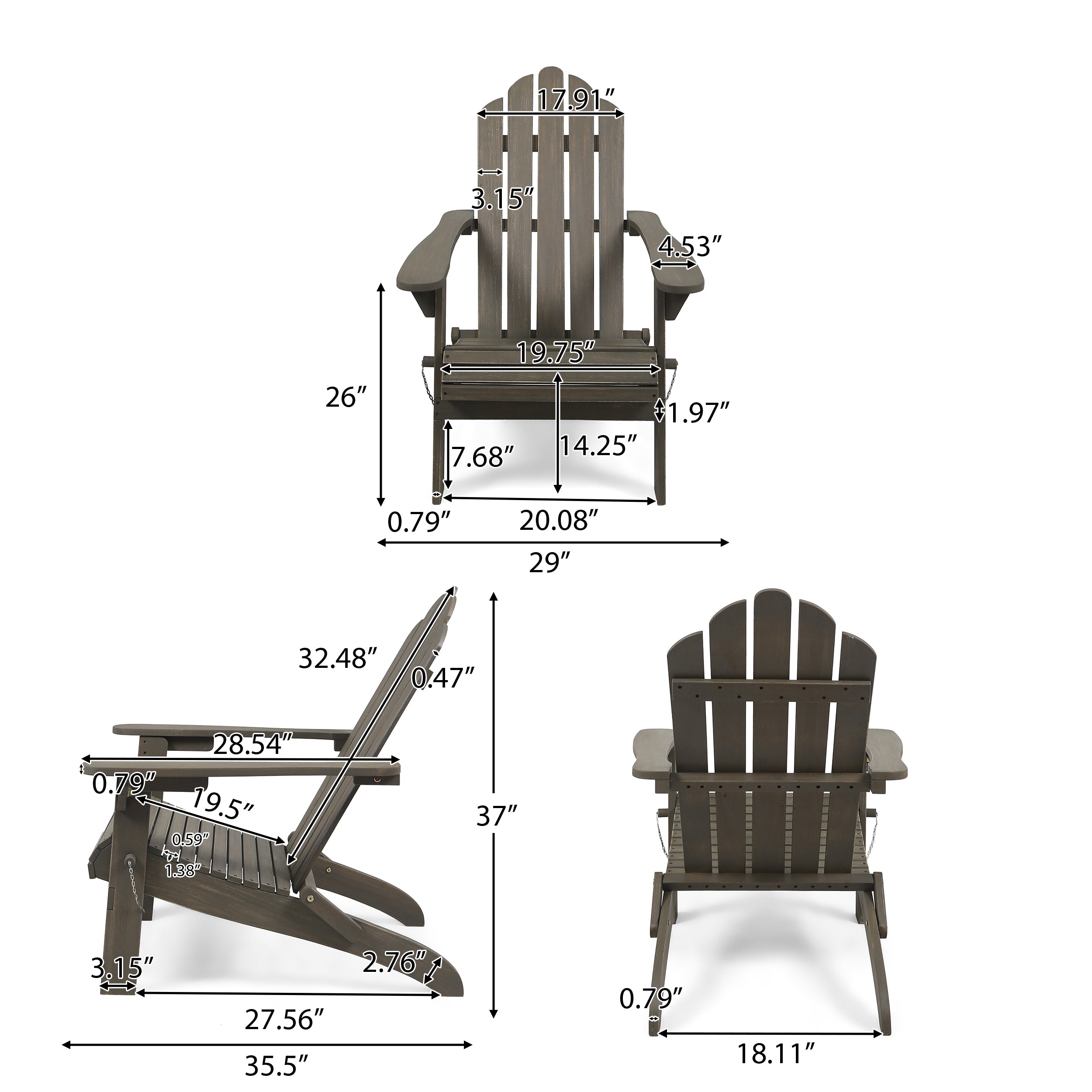 Cara Outdoor Acacia Wood Foldable Adirondack Chairs, Set of 2