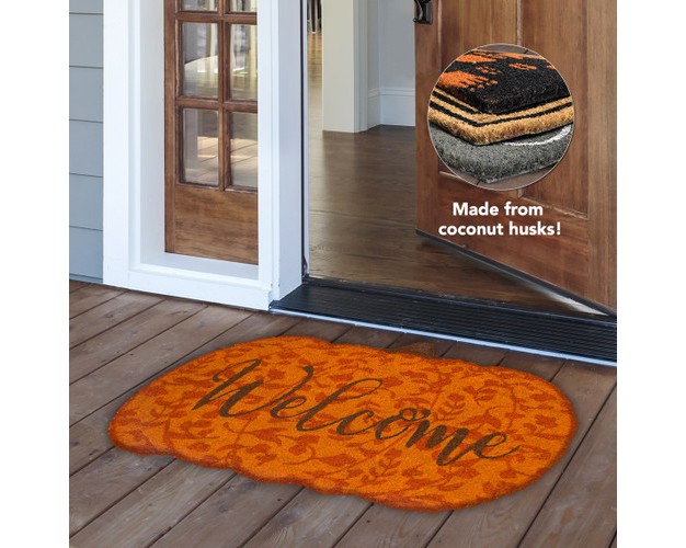 Briarwood Lane Welcome Pumpkin Fall Coir Doormat Natural Fiber Ou