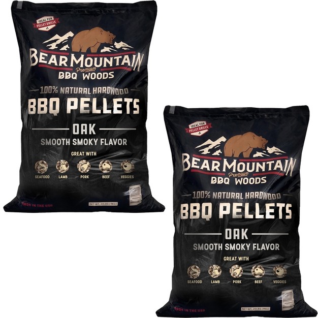 Bear Mountain Bbq Premium All Natural Hardwood Red And White Oak Wood Chip Pellets For Outdoor Gas Charcoal And Electric Grills 20 Pounds 2 Pack