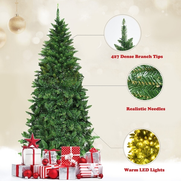 Gymax 6ft LED Prelit Half Christmas Tree PVC Artificial Tree w/ 8