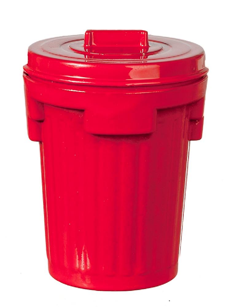 Dolls House Red Metal Dustbin Bin Trash Garbage Can Garage Garden Accessory