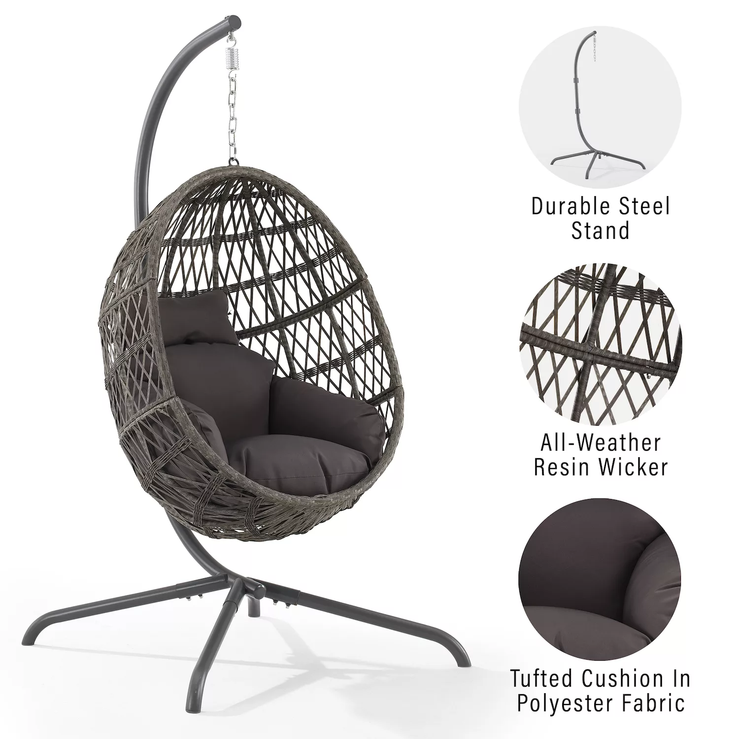 Crosley Tess Indoor / Outdoor Patio Wicker Hanging Egg Chair