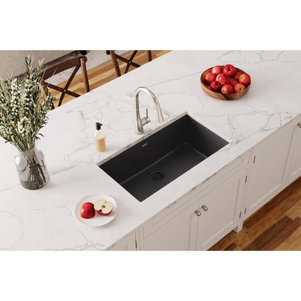 Elkay Quartz Classic Black Quartz 33 in. Single Bowl Undermount Kitchen Sink ELGRU13322BK0