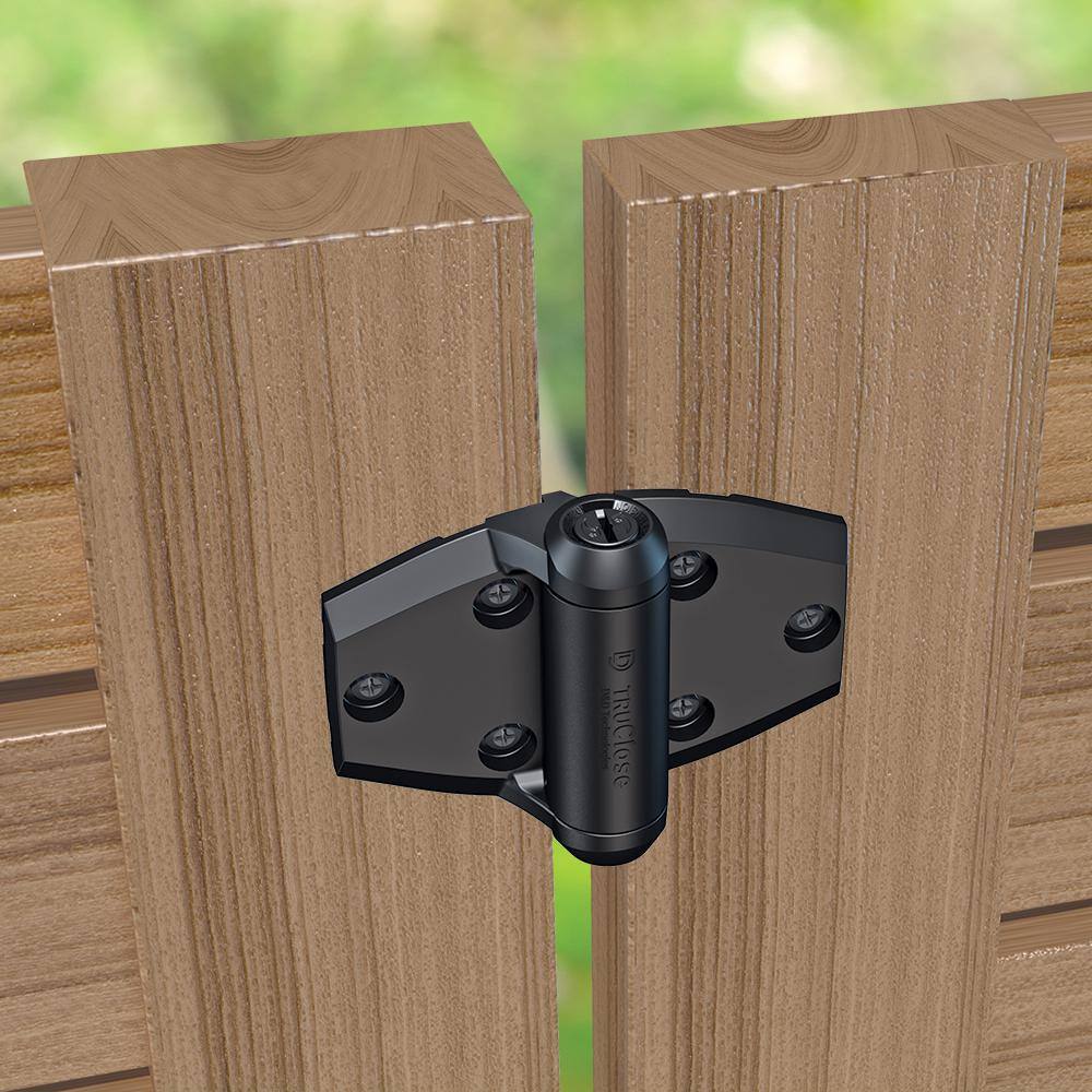 Tru-Close DD 5-18 in. x 3-34 in. Black Self-Closing Vinyl and Wood Gate Hinge (2-Piece) 50590