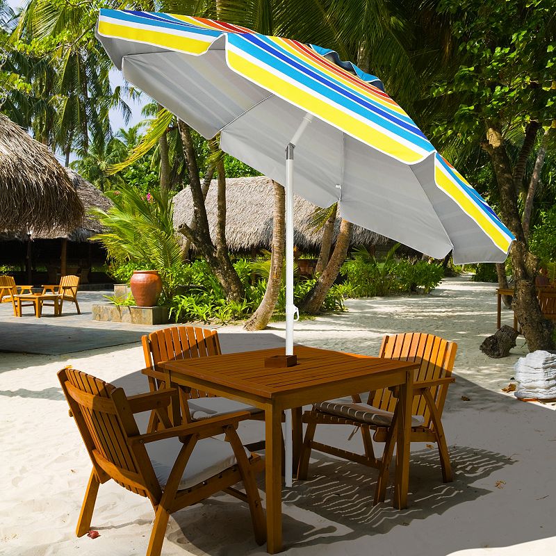 7.2 Feet Portable Outdoor Beach Umbrella with Sand Anchor and Tilt Mechanism