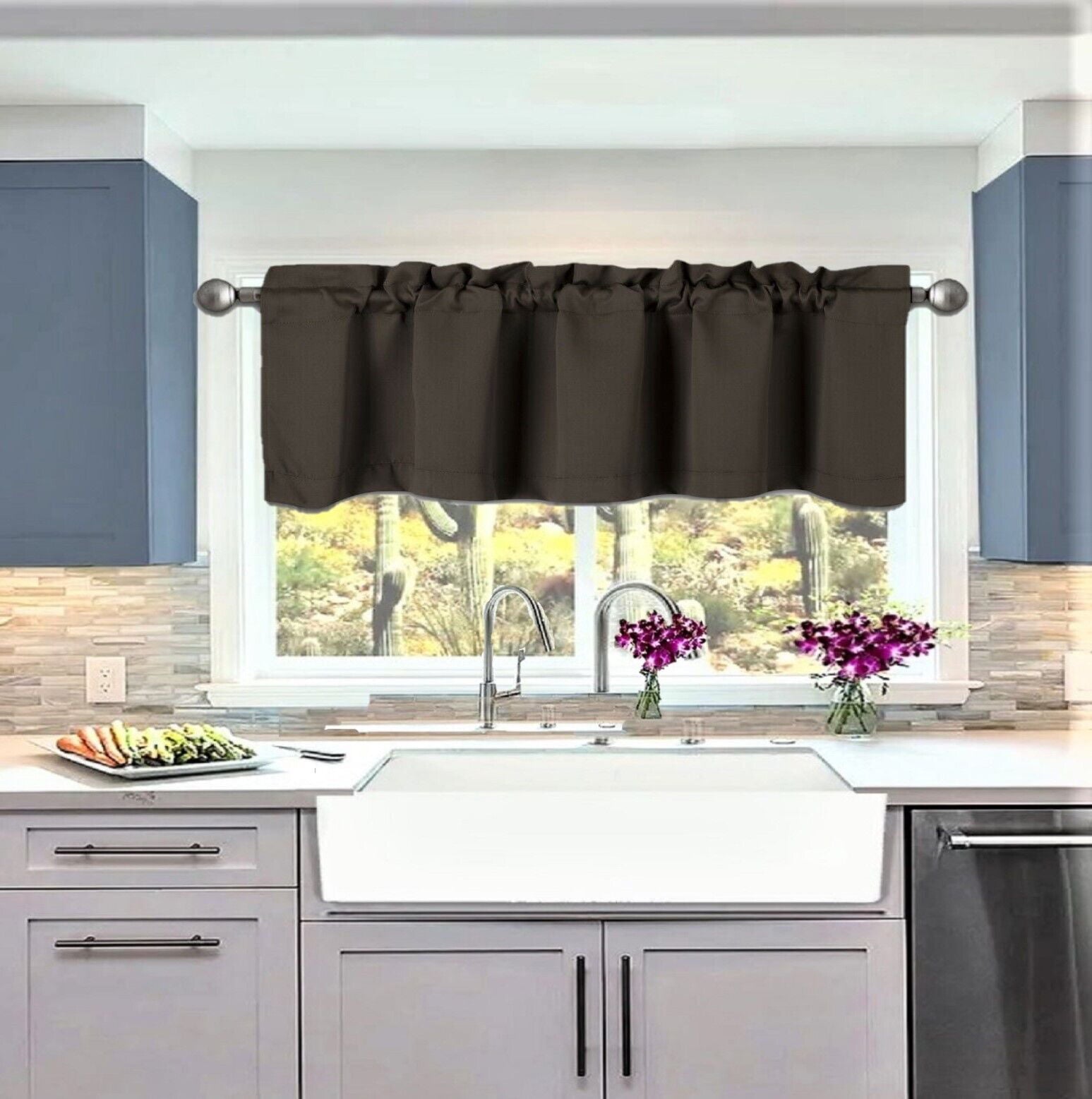 Blackout thermal insulated 1pc TVLO brown valance curtain for kitchen, bathroom, bedroom short window rod pocket home decor 54 inch x 18 inch