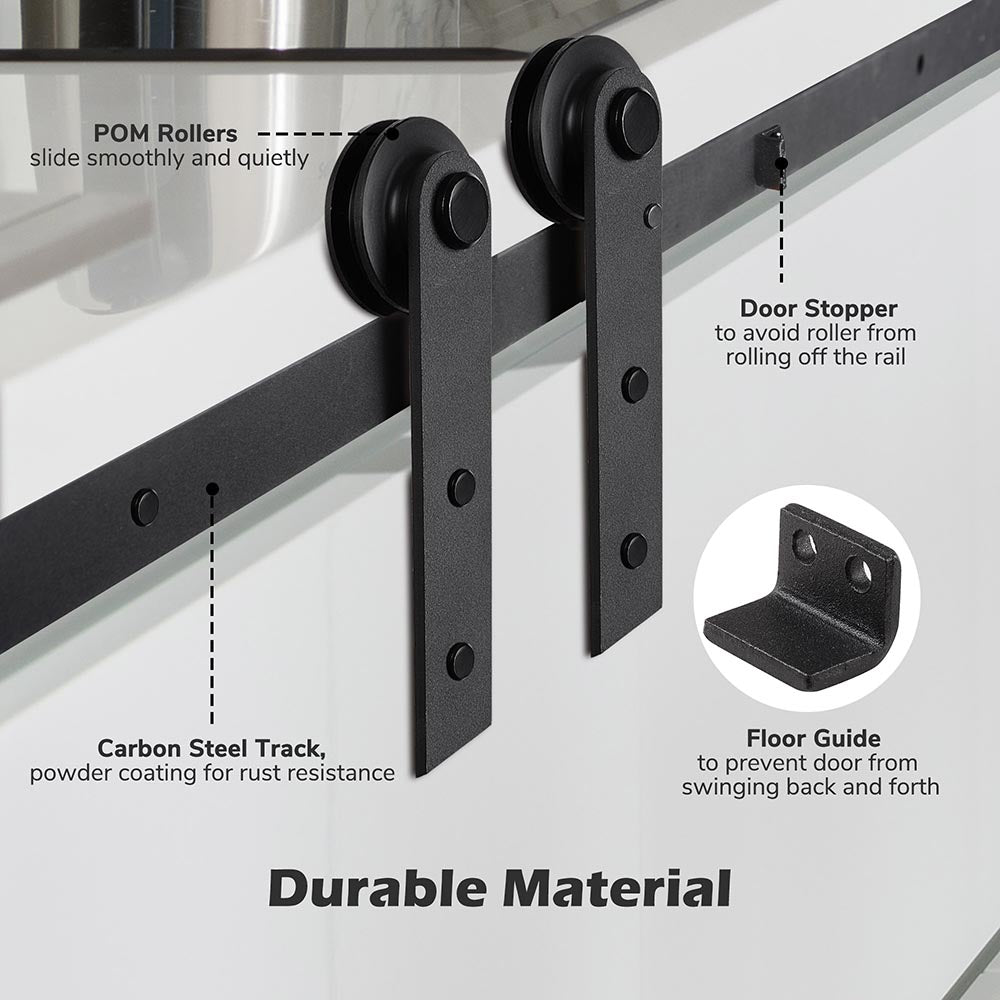 Yescom 4 ft Mini Sliding Barn Door Hardware 4-Rollers Track Kit