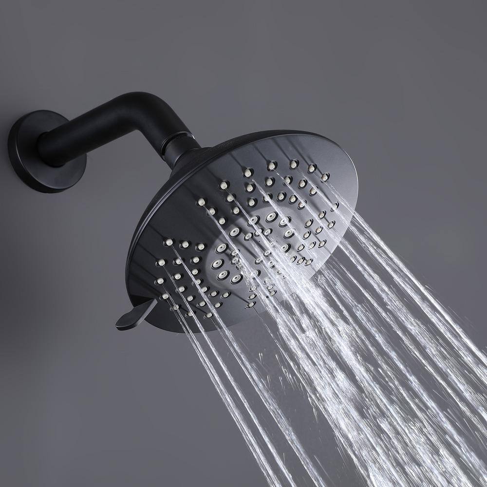 Hlihome 2-Spray Patterns with 1.8 GPM 6 in. Wall Mount Fixed Shower Head with Tub Faucet in Matte Black RBDK-0905-MB