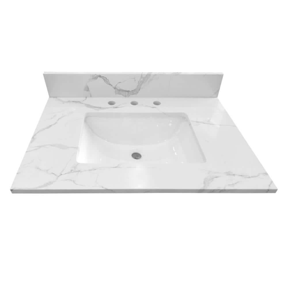 Home Decorators Collection 49 in W x 22 in D x 075 in H Engineered Marble Vanity Top in Calacatta White with White Basin