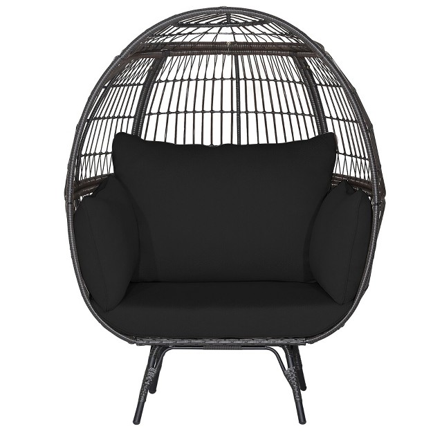 Tangkula Patio Rattan Wicker Lounge Chair Oversized Outdoor Metal Frame Egg Chair W 4 Cushions