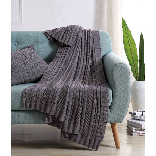 Home Dublin Cable Knit Throw Blanket Gray Vcny