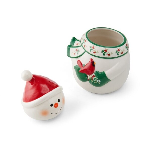 Pfaltzgraff Winterberry 10IN Snowman Cardinal Cookie Jar