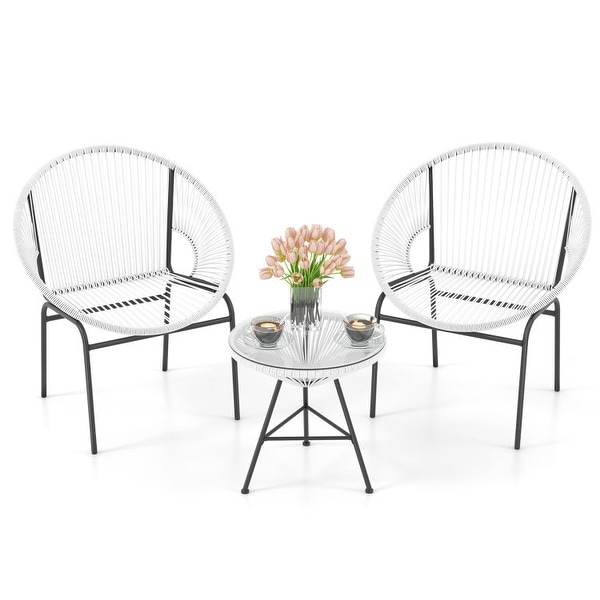 3PCS Patio Acapulco Furniture Bistro Set with Glass Table