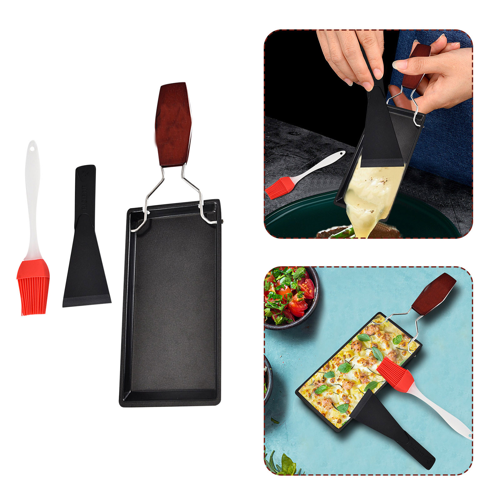 WOXINDA Practical Gadgets With Solid Wood Handles Mini Cheese Baking Tray Non-stick Barbecue Tray