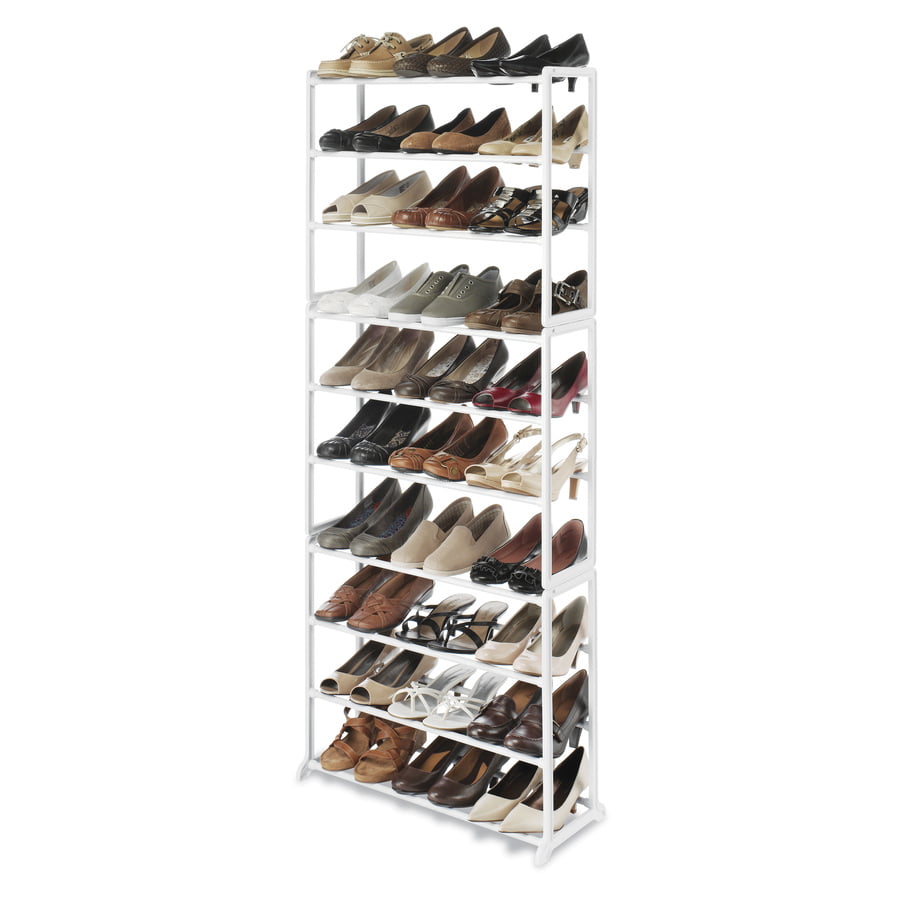 Whitmor 10-Tier 30 Pair Floor Shoe Rack - White - Plastic