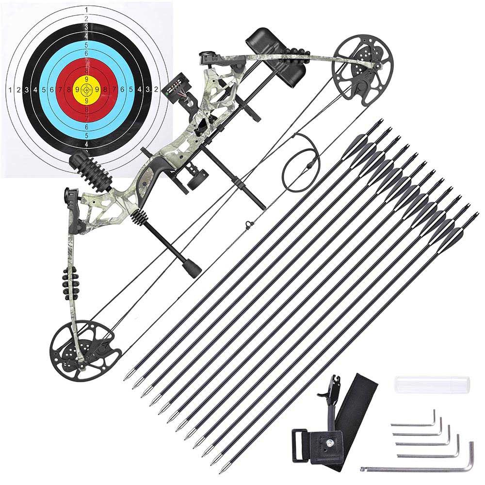 Yescom Archery Compound Bow Kit & 12 Carbon Arrows Fishing Bow