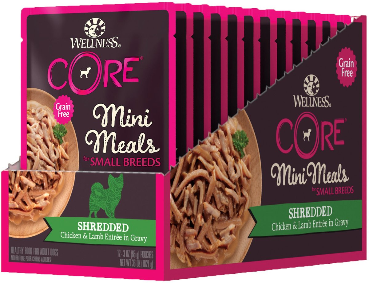 Wellness CORE Grain-Free Small Breed Mini Meals Shredded Chicken and Lamb in Gravy Dog Food Pouches