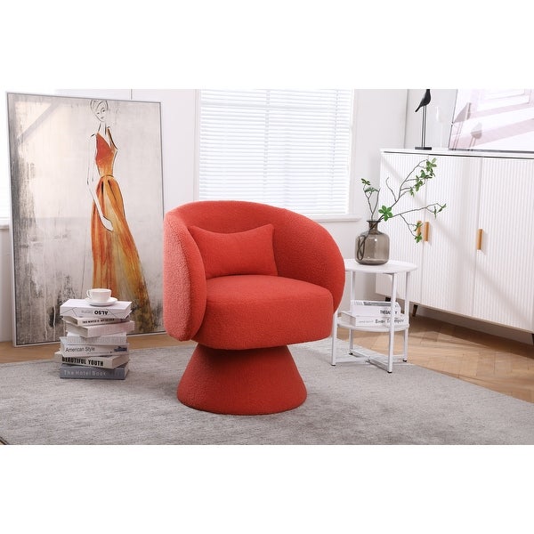 Modern Accent Chair Swivel Armchair， Round Fabric Barrel Chairs Single Sofa Lounge Chair with Small Pillow for Living Room