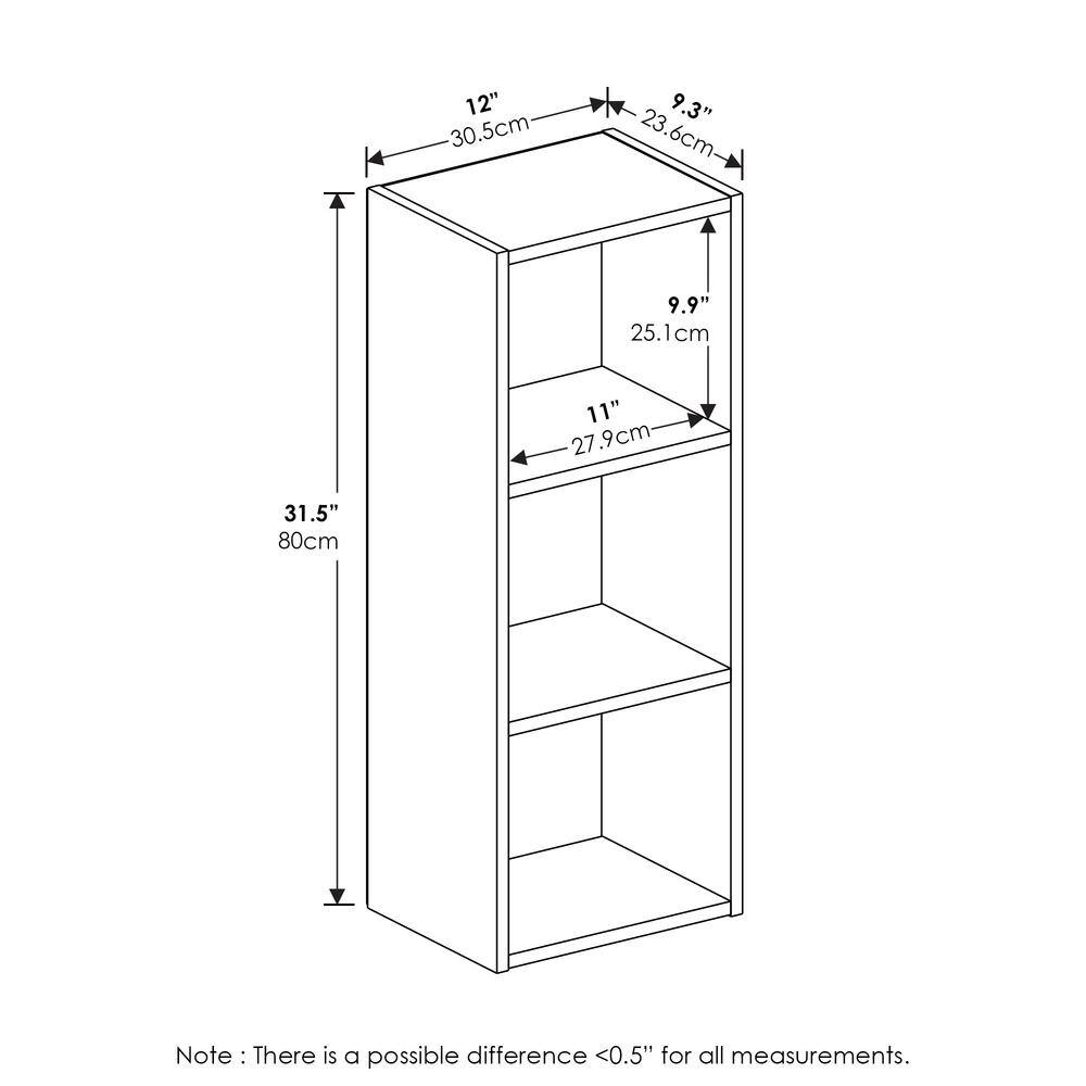 Furinno Pasir 31.5 in. White Wood 3-Shelf No-Tool Assembly Standard Bookcase 20332WH