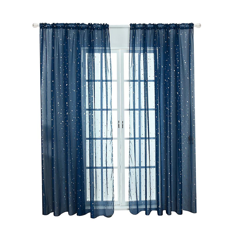 Navy Blue Sheer Curtains Little Star Print Window Screen Curtains For Living Room Dining Room Office Hotel 1 Panel 40