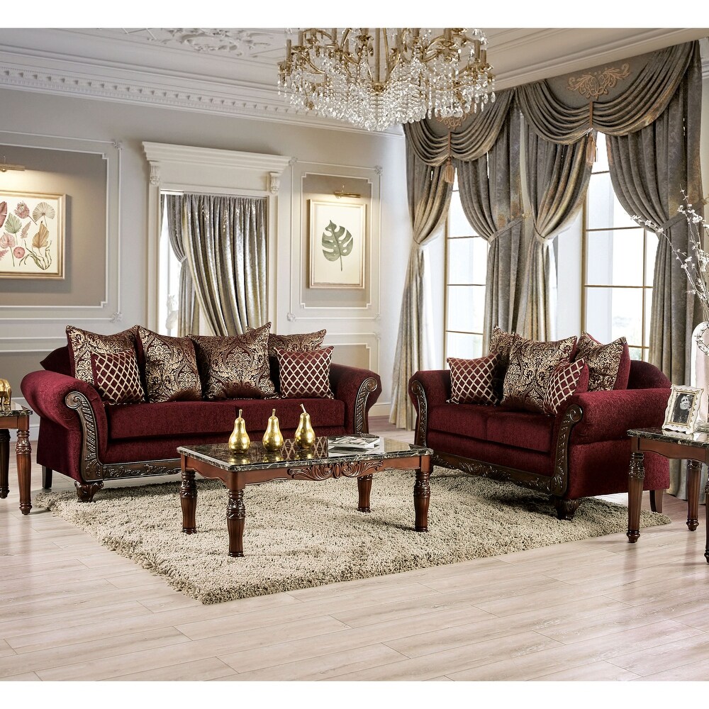 Furniture of America Calpurina Traditional Wine 2 Piece Sofa Set