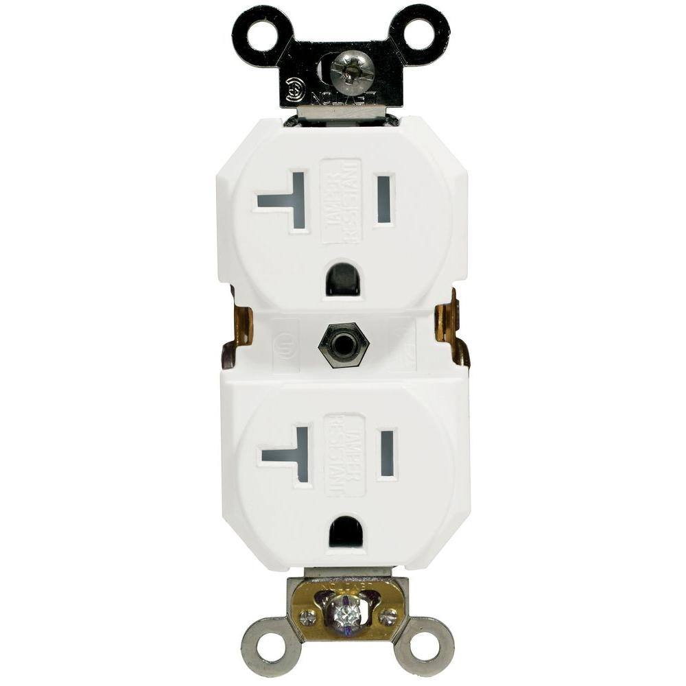 Leviton 20 Amp Industrial Specification Grade WeatherTamper Resistant Self Grounding Duplex Outlet White R57-TWR20-00W