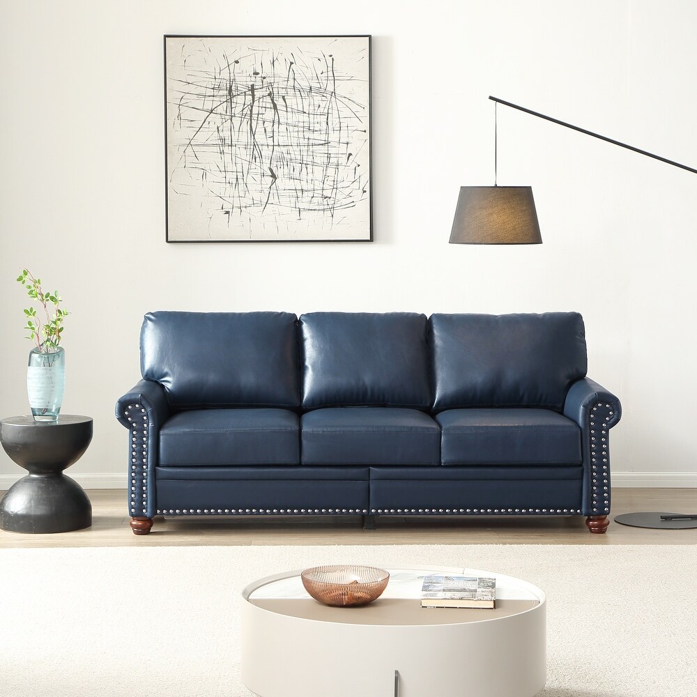 3 Seater Faux Leather Deep Seat Sofa with Storage Box  Navy Blue   3 Seater