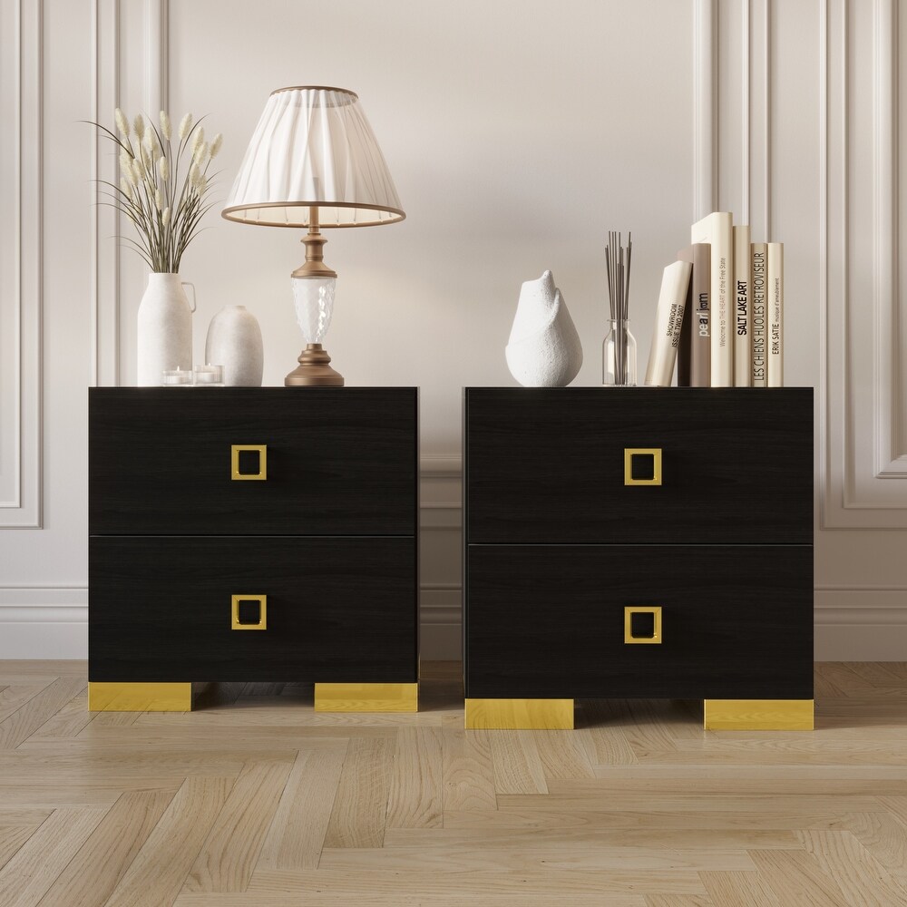 CraftPorch Modern Gold Legs Storage 2 Drawer Nightstand (Set of 2)