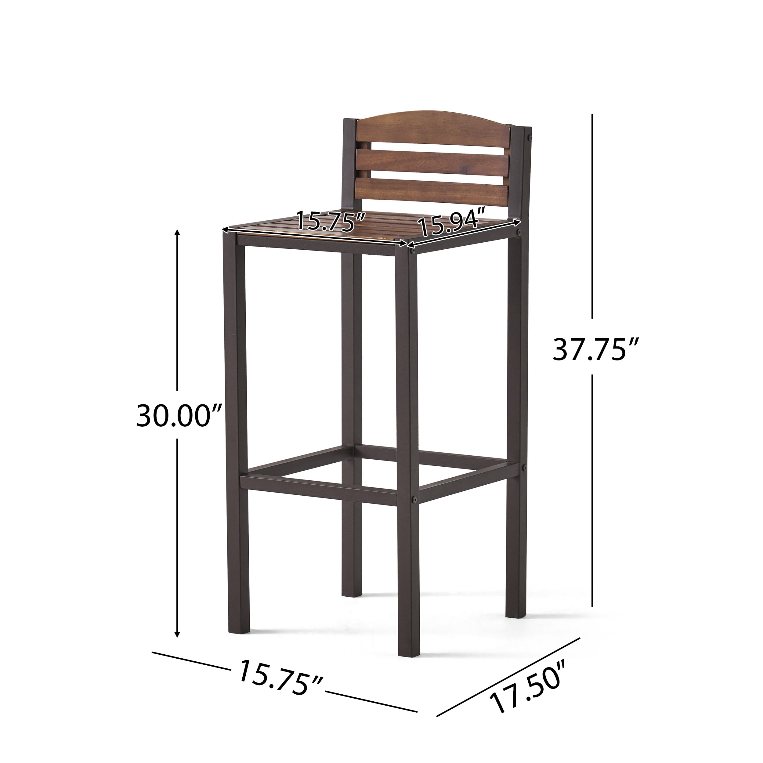 Isabel Dark Brown Acacia Wood & Rustic Metal Bar With 30-Inch Barstools