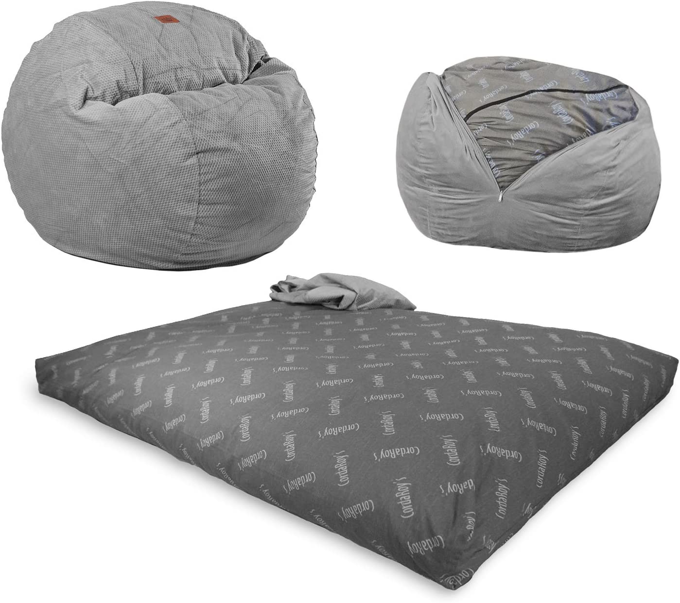 CordaRoy's Convertible Chenille Full Size Bean Bag Chair, Charcoal