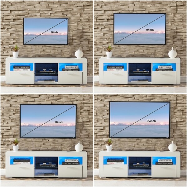 51'' High Glossy RGB LED TV Stand with 2 Tie-Rod CabinetandCenter Shelf TV Cabinet Entertainment Center