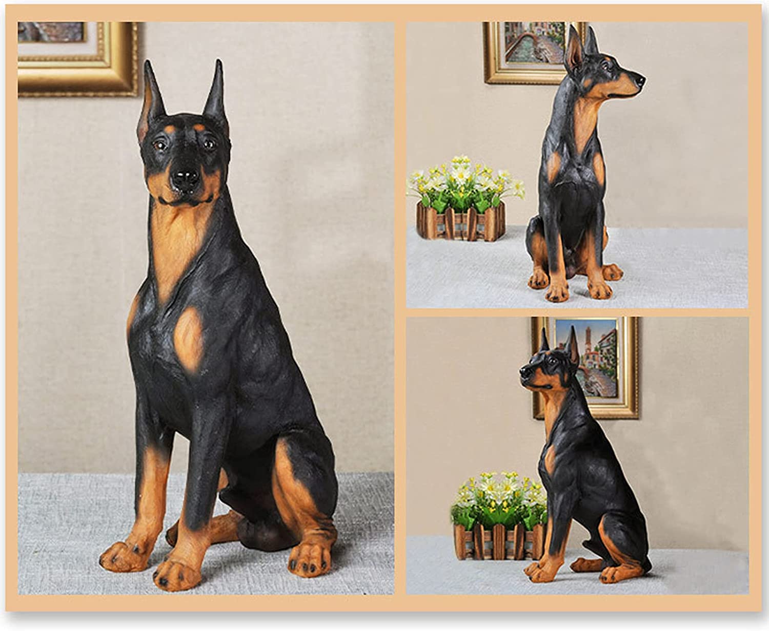 ZXM  Garden Ornaments, Realistic Doberman Dog Statue, Animal Memorial Figurines, Resin Sculpture Waterproof, Decorated in Outdoor Home Courtyard Grass,Sitting