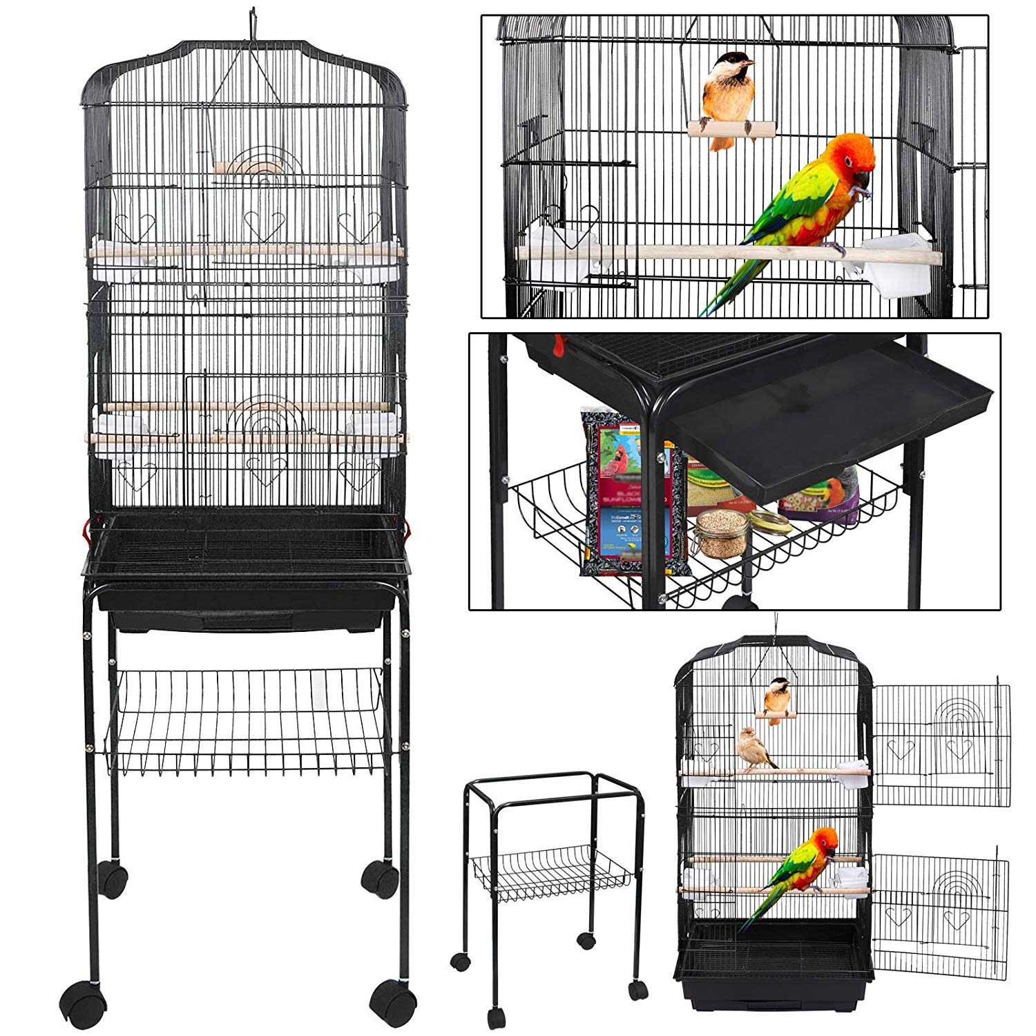 ZENSTYLE 59.3'' Bird Cage with Rolling Stand Wrought Iron Birdcage Medium Pet House