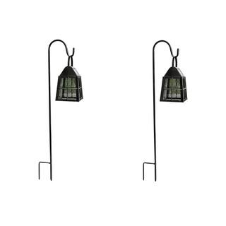 Hampton Bay 12 Lumens Farmhouse Solar Black LED Sherphard's Hook Path Light and Table Top Lantern (2-Pack) 50191