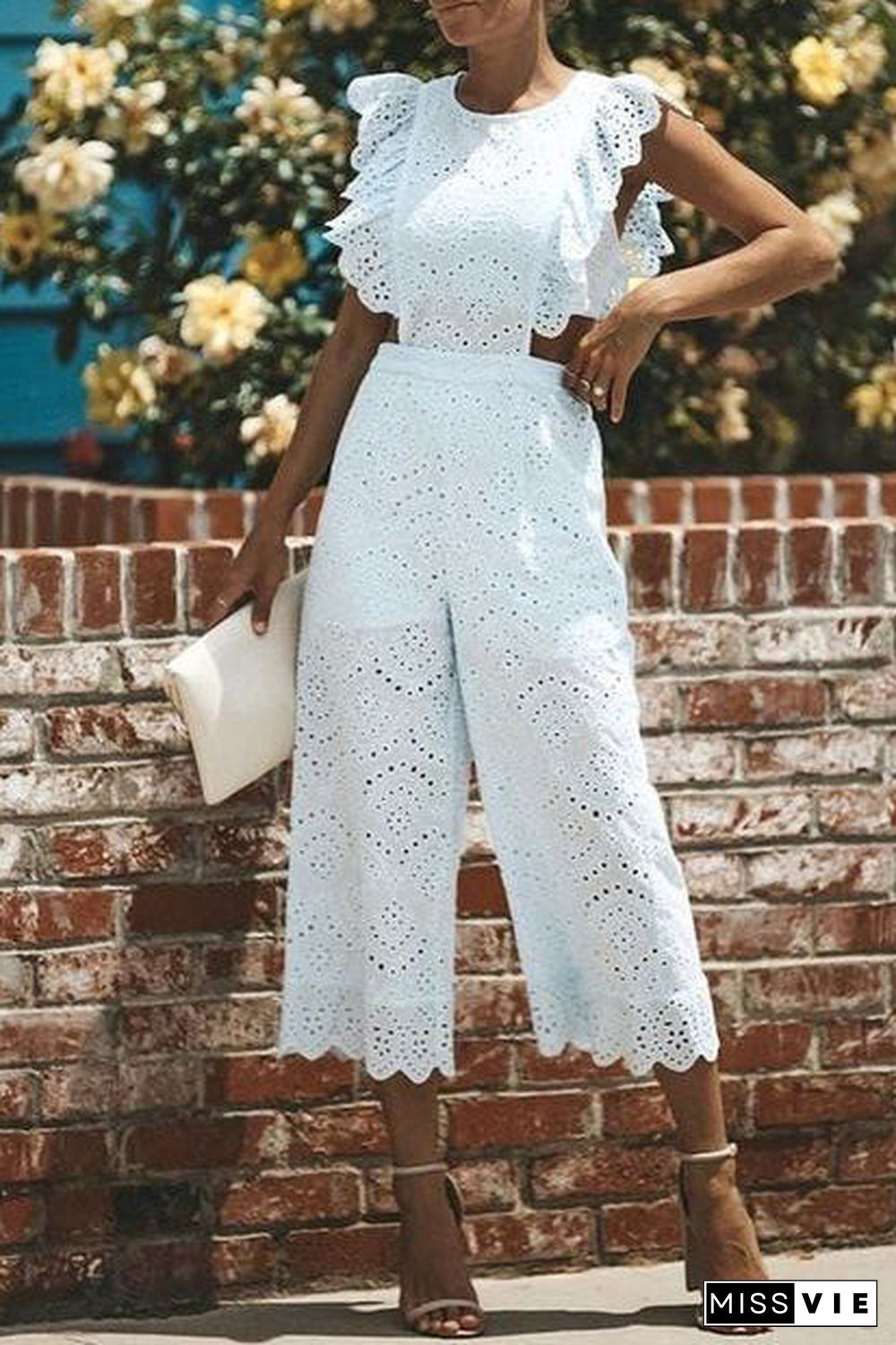 White Sleeveless Cutout Cropped Jumpsuit