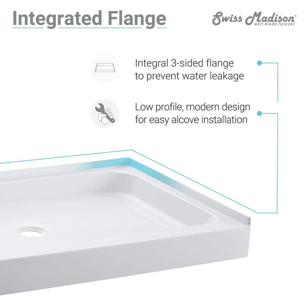 Swiss Madison Voltaire 36 in x 60 in Acrylic SingleThreshold RightHand Drain Shower Base in White