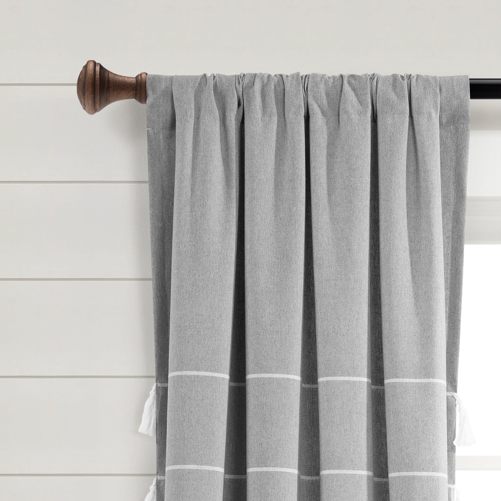 Farmhouse Boho Stripe Woven Tassel Yarn Dyed Recycled Cotton Window Curtain Panel Set