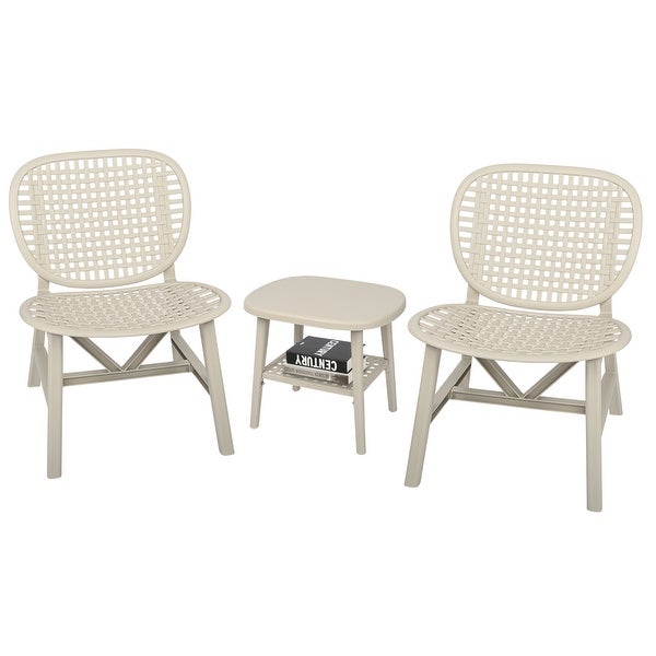 3 Pieces Hollow Patio Table Chair Set All Weather Conversation Bistro Set with Open Shelf Table - Overstock - 37455731