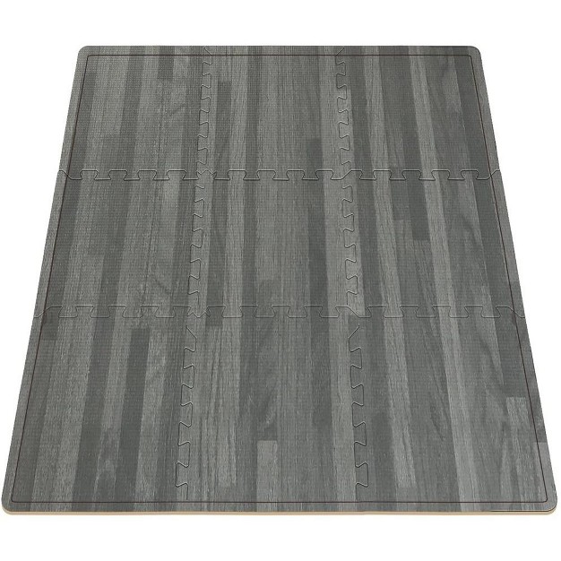 Sorbus Interlocking Floor Mat Gray Wood Print 16 Pieces